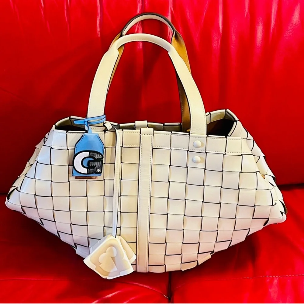 Tory Burch $1498 Sete Woven Tote in Buttermilk
